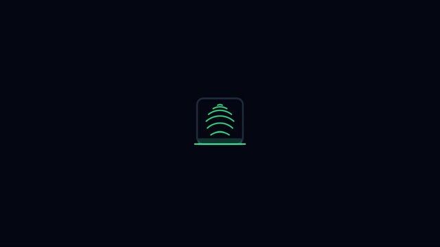 Digital radar scanner animation with pulsing green signal waves on dark 4k background, sonar detection