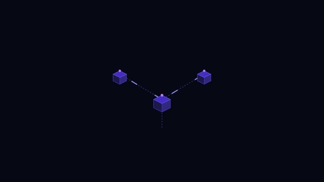 Isometric blockchain network connection with digital data cubes and nodes animation 4k