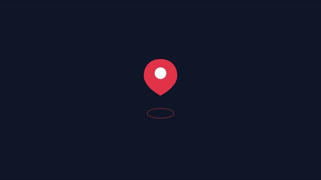 Minimalist animated map pin on dark animation 4k background, for location and, navigation ui location navigation