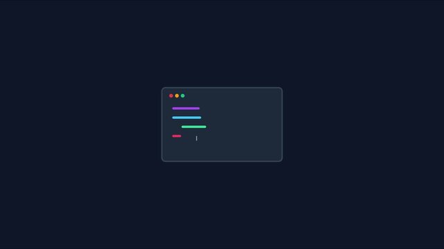 Minimalist code editor interface animation with typing text and syntax highlighting for software development and programming projects 4k