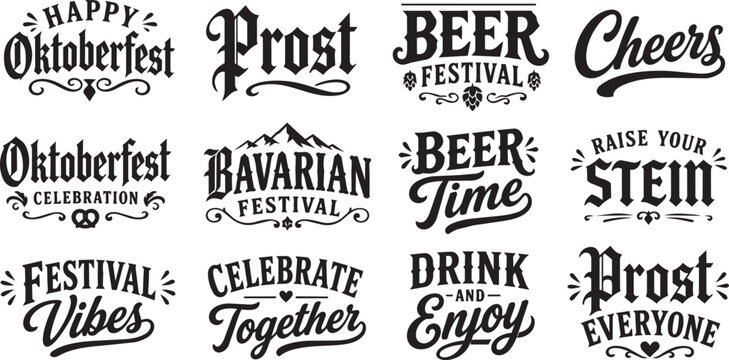 Oktoberfest Typography Badges Set With Beer Celebration Lettering Designs