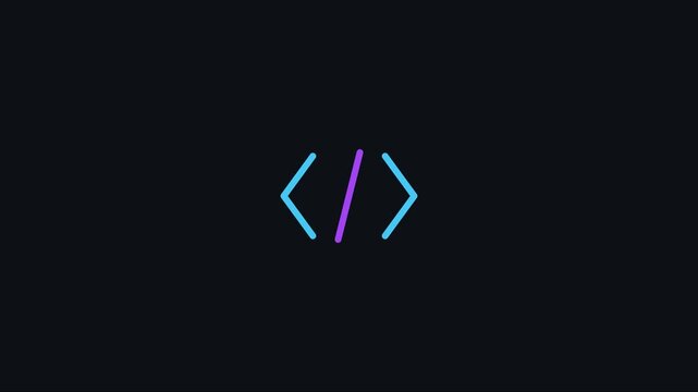 Minimalist coding symbol animation: neon programming brackets for software development and tech interface 4k