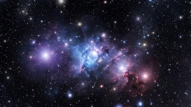 Deep space nebula galaxy exploration: cinematic cosmic journey through glowing star clusters and interstellar clouds