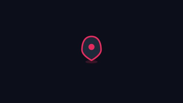 Minimalist map pin animation, gps location marker symbol on dark 4k background, navigation