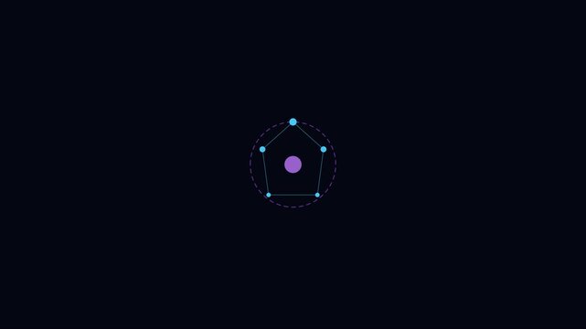 Minimalist pentagonal geometric motion with pulsing center dot on dark animation 4k background, motion minimalist
