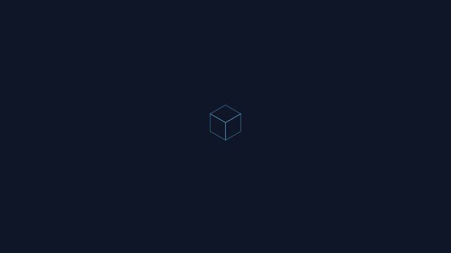 Minimalist rotating 3 d cube wireframe animation on dark 4k background, for tech and, digital projects