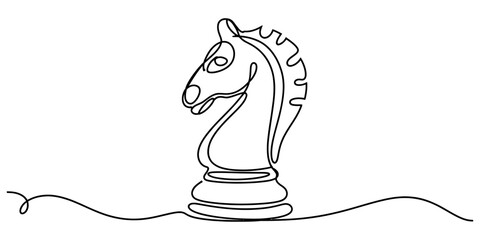 Minimalist continuous single line drawing of a chess knight horse piece symbol design isolated on a clean white background for strategy concept Vector, illustration © Normal Line Drawing