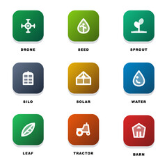 Fototapeta premium Agriculture and Smart Farming Icon Set with Colorful Rounded Square Buttons for Modern Graphic Design