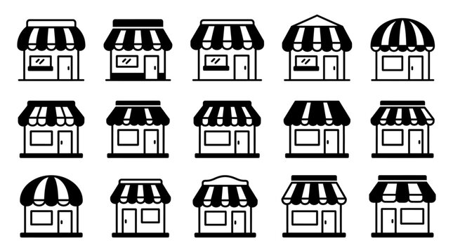 Storefronts With Awnings Black And White Silhouette shop shops