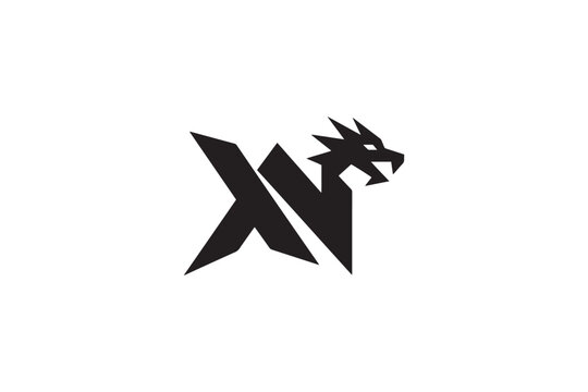 Modern 'xn' logo design featuring a fierce dragon head symbol for brand identity