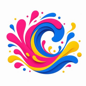 Abstract colorful paint splash design with dynamic flowing liquid shapes in vibrant blue pink and yellow colors