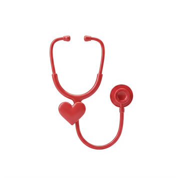 Red medical stethoscope icon with a heart shape for health care isolated on transparent background