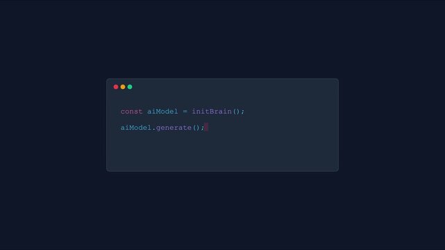 Ai model code programming interface typing text animation for software development and machine learning technology projects 4k