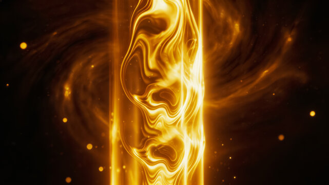 Glowing abstract golden swirl with dynamic light and shadow patterns