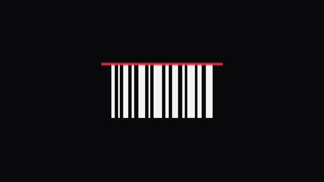 Digital barcode scanning animation with red laser line for retail and inventory technology concepts 4k