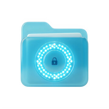 Blue locked computer folder icon representing digital data security isolated on transparent background
