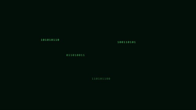 Digital binary code stream animation 4k background, with floating green, numbers for technology, and cyber security concepts