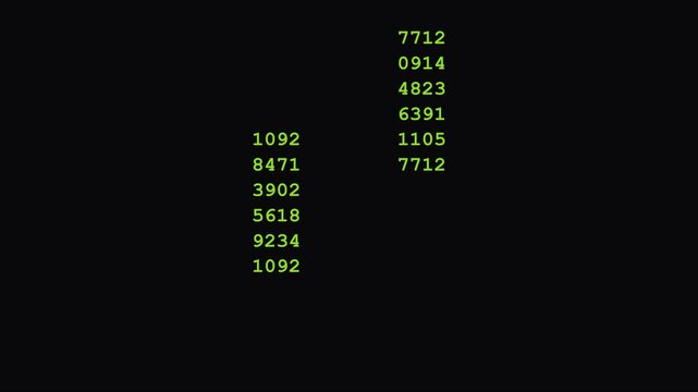 Digital data stream with scrolling green numbers on animation 4k black background, for cyber security, and technology concepts