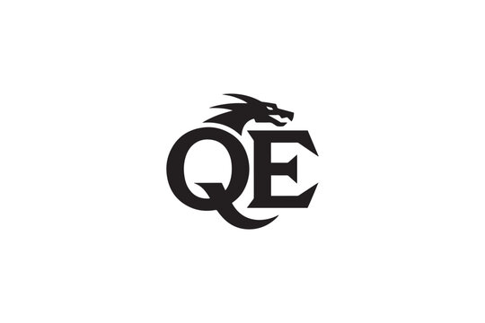 Monogram logo featuring a fierce dragon integrated with letters qe