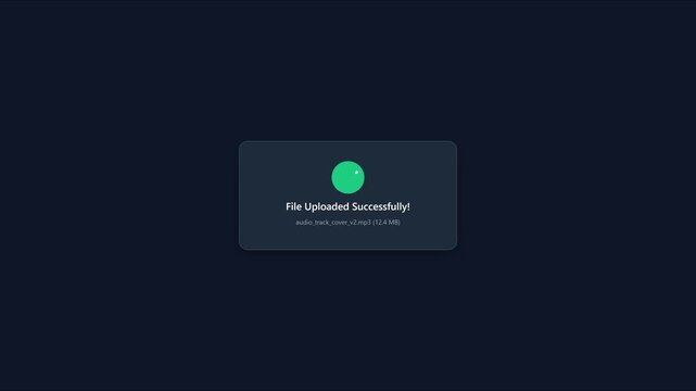 File upload successfully notification ui animation on dark 4k background