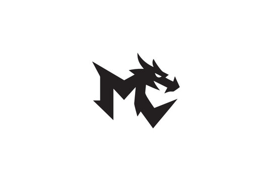 Monstrous mc logo design featuring a fierce dragon head integrated with letter m
