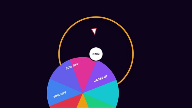 Interactive lucky spin wheel animation with discount prizes and jackpot for e-commerce marketing and gamification 4k