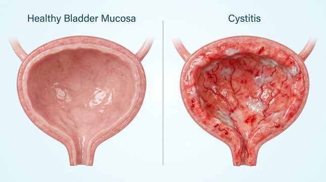 Healthy Urinary Bladder Mucosa Versus Cystitis Infection Comparison