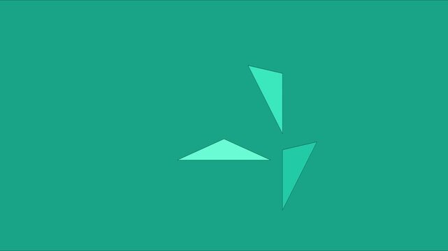 Minimalist geometric 3 d animation of rotating teal triangles and shapes 4k motion abstract