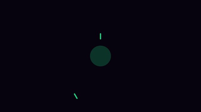 Minimalist loading spinner animation with rotating green circle and dash on dark 4k background progress