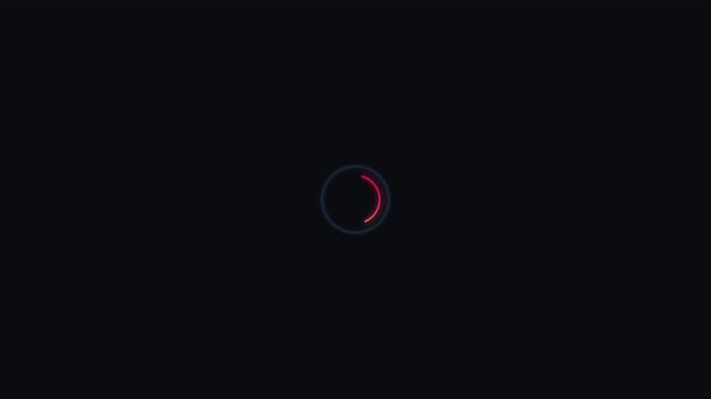 Minimalist loading spinner animation with neon circular progress bar for digital interface and web ui 4k