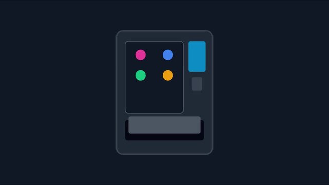 Minimalist vending machine animation with colorful buttons and dispensing slot motion 4k motion minimalist
