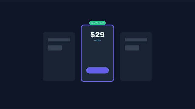 Modern saa s pricing table ui animation with monthly subscription plan and most popular highlight 4k