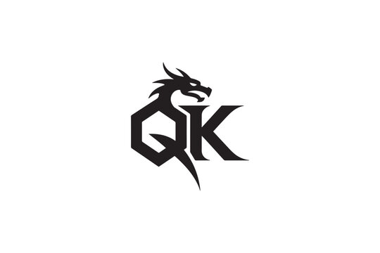 Mysterious qk logo featuring a fierce dragon head symbol design
