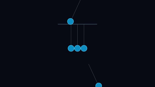 Newton&rsquo;s cradle kinetic energy physics pendulum animation on dark 4k background, motion
