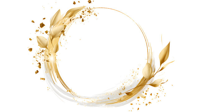 Frames adorned with golden leaves. A golden-edged frame. Gold-foiled pieces scattered across an isolated wedding frame. An elegant display of gold, like a shimmering wave. A brushstroke in gold. A wat