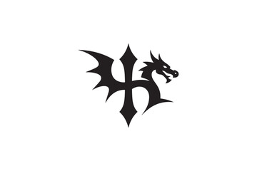 Fototapeta premium Mythical dragon trident emblem symbol fierce creature design logo