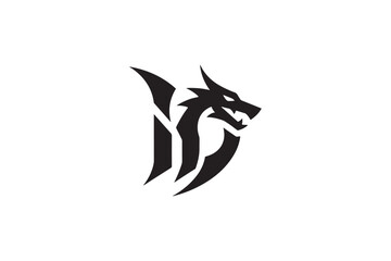 Fototapeta premium Powerful black dragon head logo design mythical creature fierce and majestic symbol