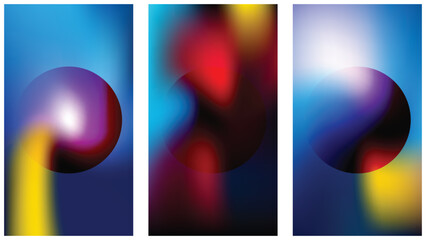Set of Abstract Colorful Vector Backgrounds with Glowing Spheres and Vibrant Circular Digital Technology Elements on Dark Blue Backdrop © shehroz khan