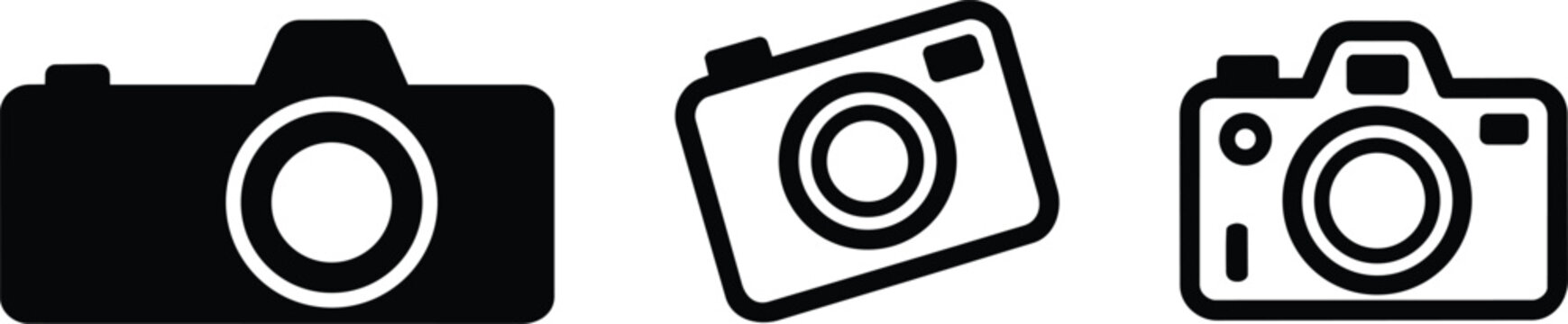 Camera icons showing different photographic lens devices and digital imaging equipment for capture and photo device