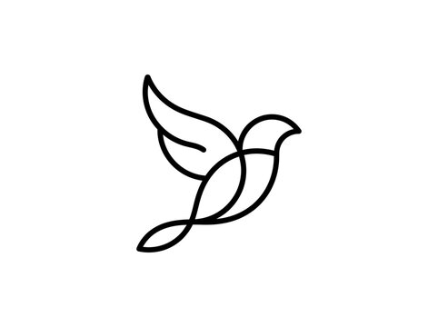 Elegant bird in flight linear logo icon.