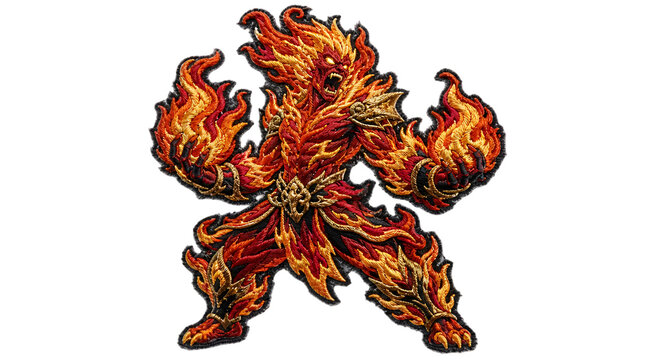 Embroidered fire warrior character isolated on transparent background png file