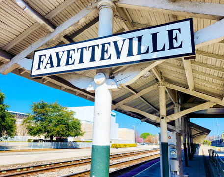 Train Station Sign, Fayetteville, North Carolina, USA