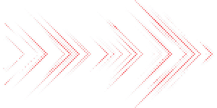 Red chevron arrow halftone pattern background, dynamic directional vector art