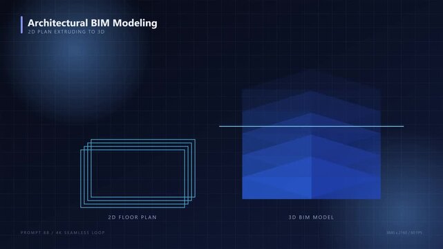Architectural bim modeling: 2 d floor plan extruding to 3 d building structure animation 4k