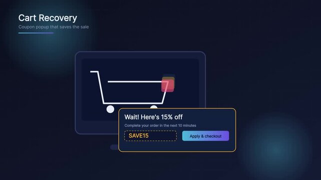 Cart recovery coupon popup animation for e-commerce website conversion strategy 4k online shopping conversion rate optimization