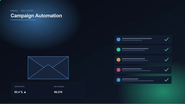 Email campaign automation dashboard with analytics and delivery status interface animation 4k marketing
