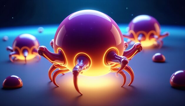 Group of tentacled alien creatures on cosmic planet
