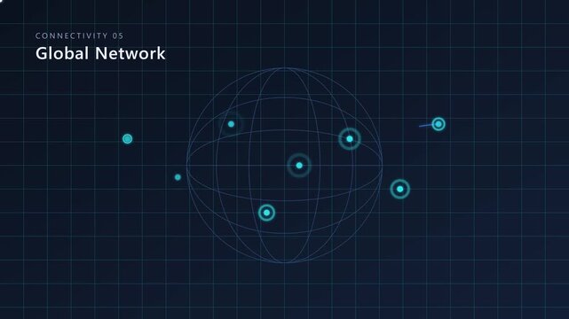 Global network connectivity digital globe animation with data points and grid 4k background, for technology and, business communication