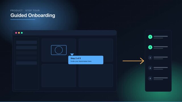 Guided onboarding product step tour animation for saa s software interface 4k product tour saas user experience