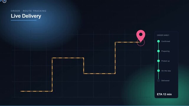 Live delivery route tracking interface with real-time order progress and map navigation ui for logistics and e-commerce animation 4k